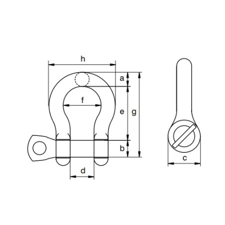 Manille lyre axe vissé INOX dimension