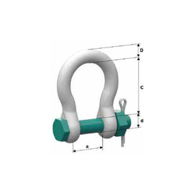 Bow shackle with safety bolt