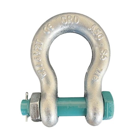 Bow shackle with safety bolt