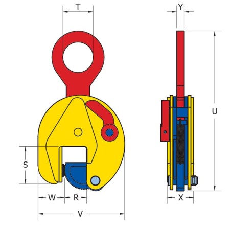 Pince de levage Verticale dimensions