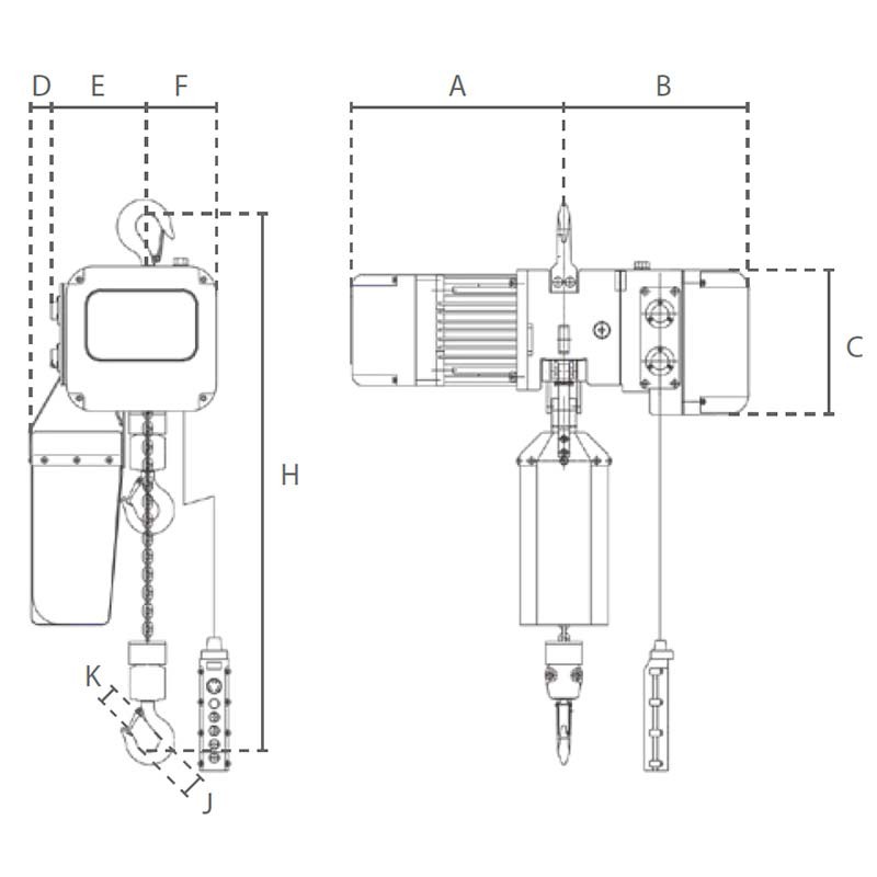 Electric hoist 1000 kg with manual trolley