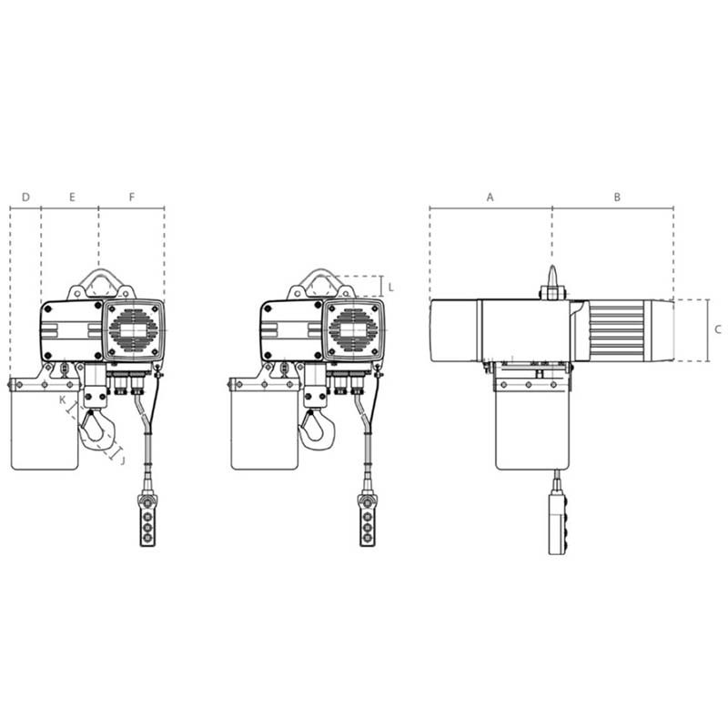 Electric chain hoist, 1000 kg capacity with electric trolley