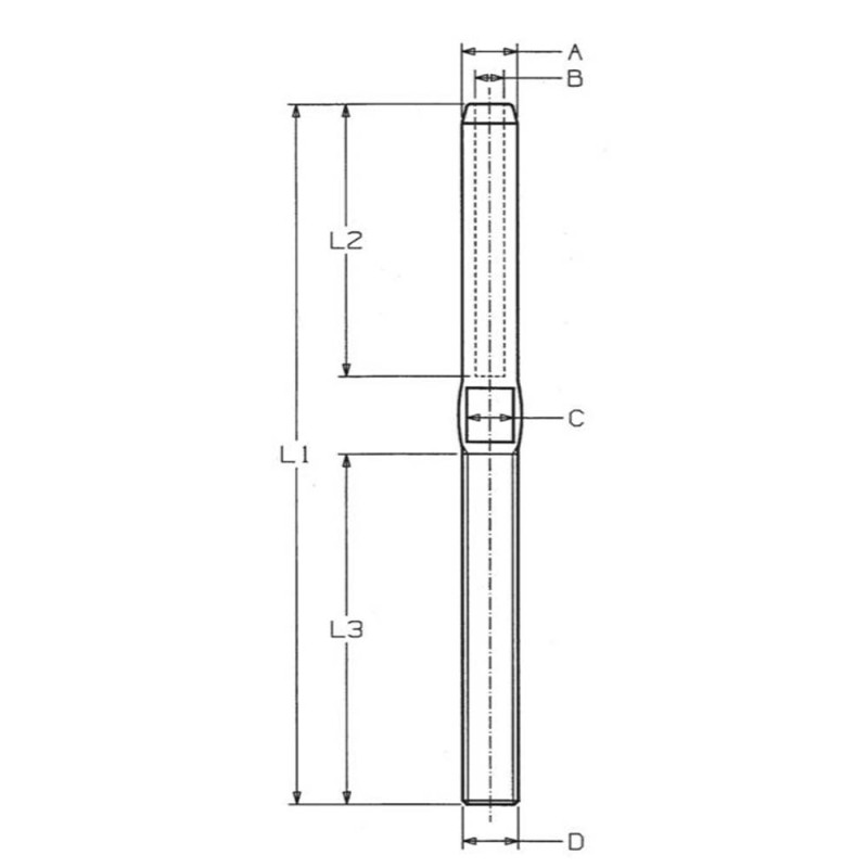 Dimensions embout fileté inox à sertir pout câble