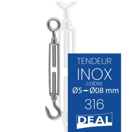 Stainless Steel 316 Turnbuckle Eye - Hook 5Ø to Ø8 mm | Marine Equipment Marseille