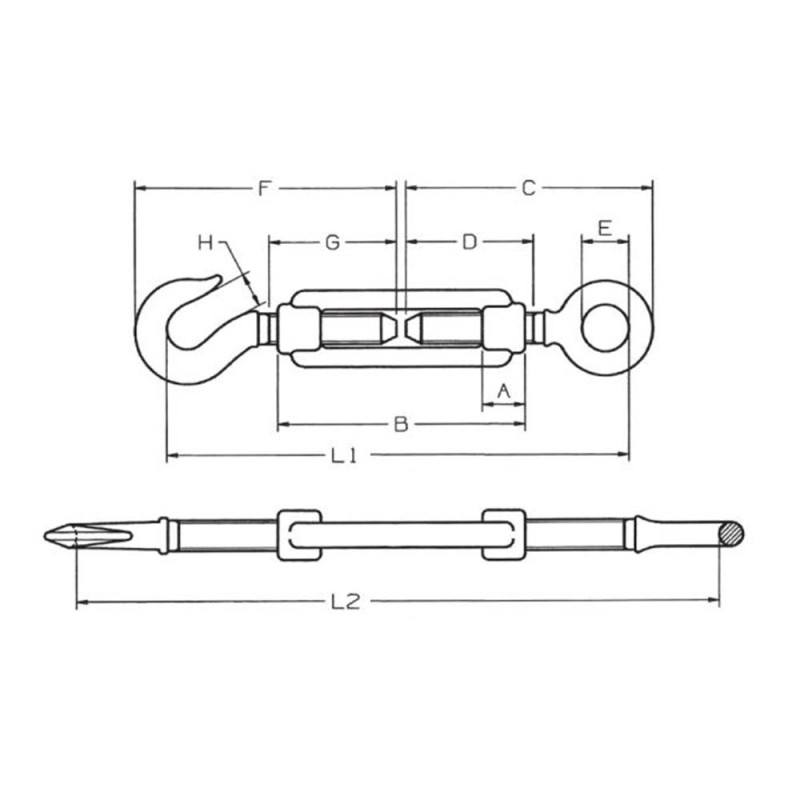 Tendeur ŒIL - Crochet Din 1480 dimensions